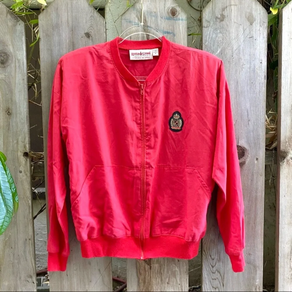 80s/90s vintage Stranger Things red zipper jacket windbreaker coat lightweight M - Picture 2 of 6
